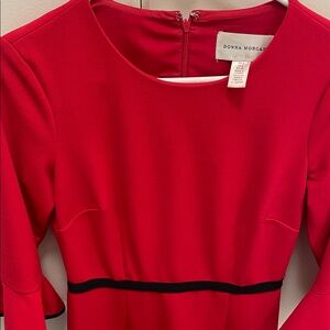 Donna Morgan Red Long-Sleeve Fit-and-Flare Dress with Black Trim